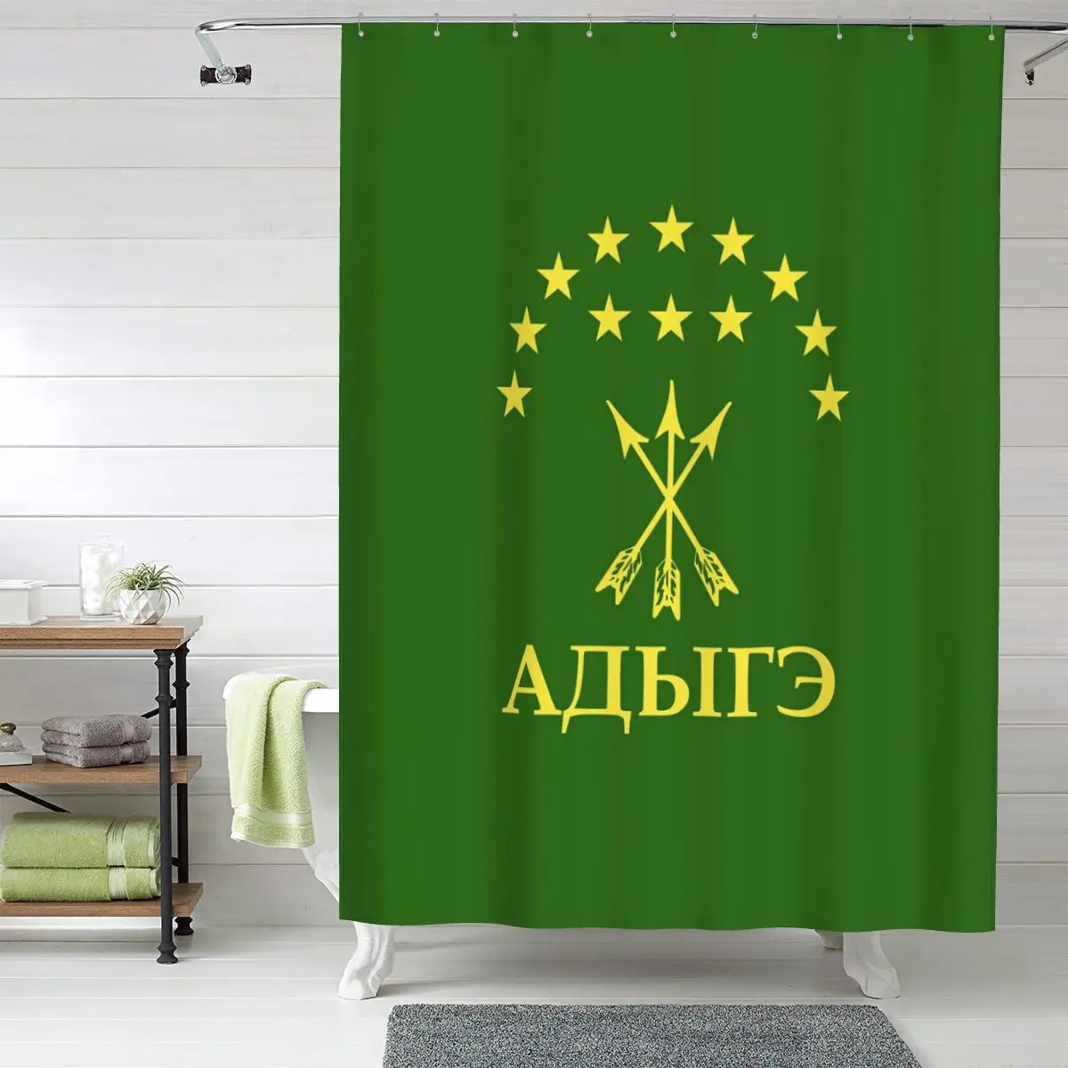 

Подарок Adiga для церкассарцев: занавеска для душа с флагом Большой Адиджии, полиэстеровая, водонепроницаемая, с крючками
