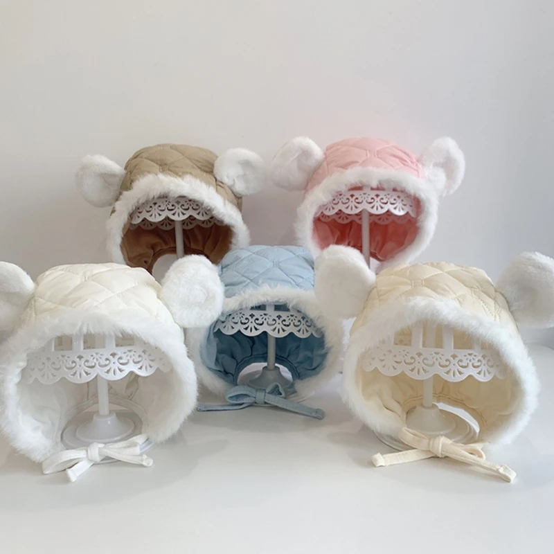 

Cute Bear Ears Beanie Cap Toddlers Earflap Beanie Hat Winter Autumn Warm Plush Bonnet Fashionable Headwear Shower Gift for kid