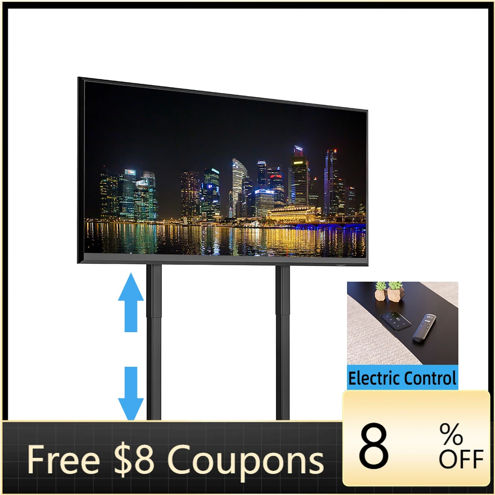 

TV Stand Rolling TV Cart Floor Stand with Mount on Lockable Wheels Motorized Height Adjustable Shelf for 65-100 Inch TV Stand