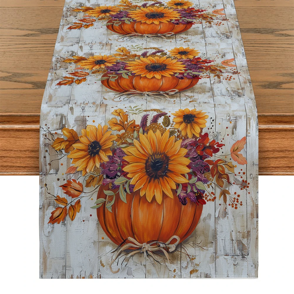 

Thanksgiving Watercolor Flower Pumpkin Table Runners Dresser Table Decor Washable Kitchen Dining Coffee Table Runner Party Decor