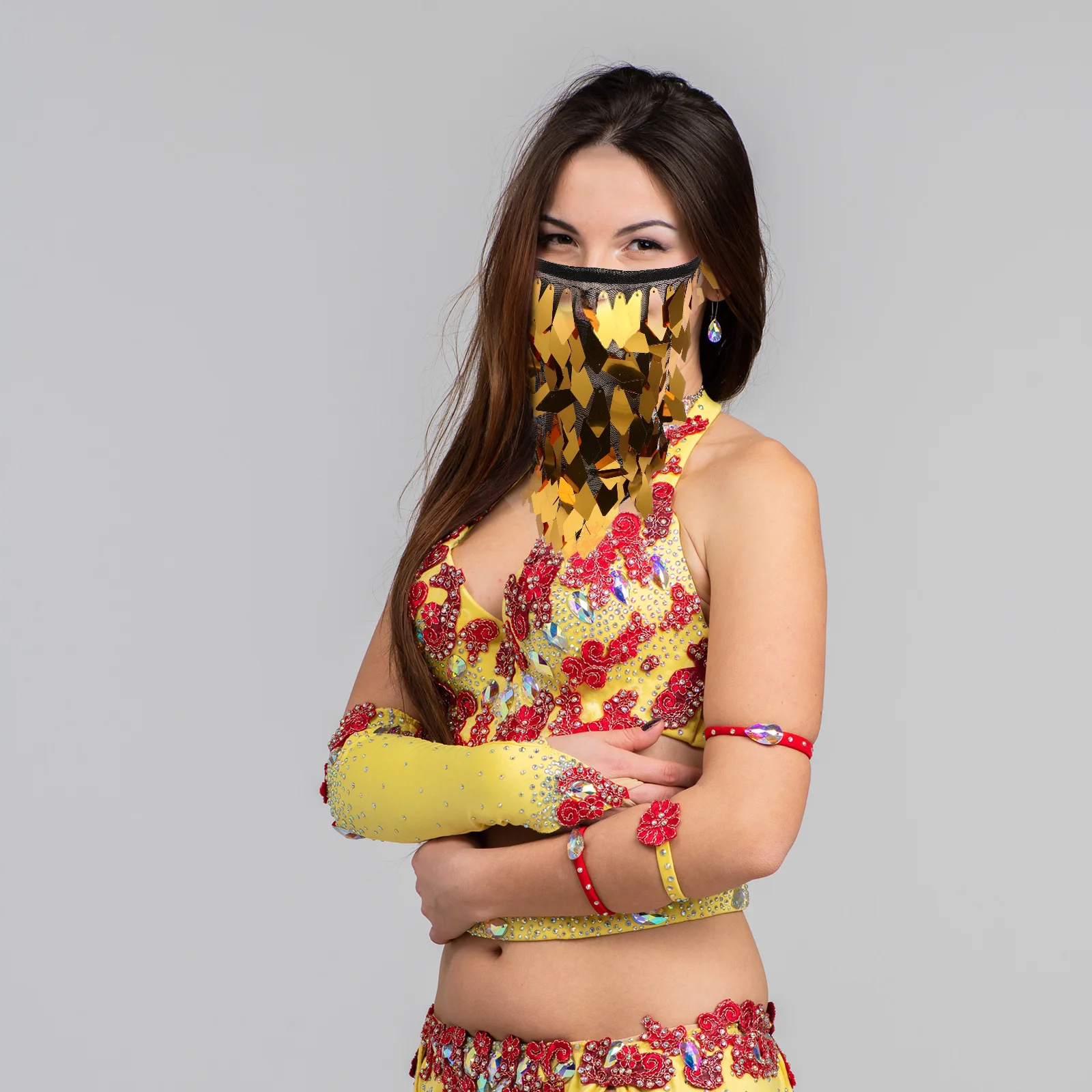 여성용 반짝이는 벨리댄스 베일 민족 무용 의상 액세서리 무대 카니발 할로윈용 반짝이 퍼포먼스 스카프