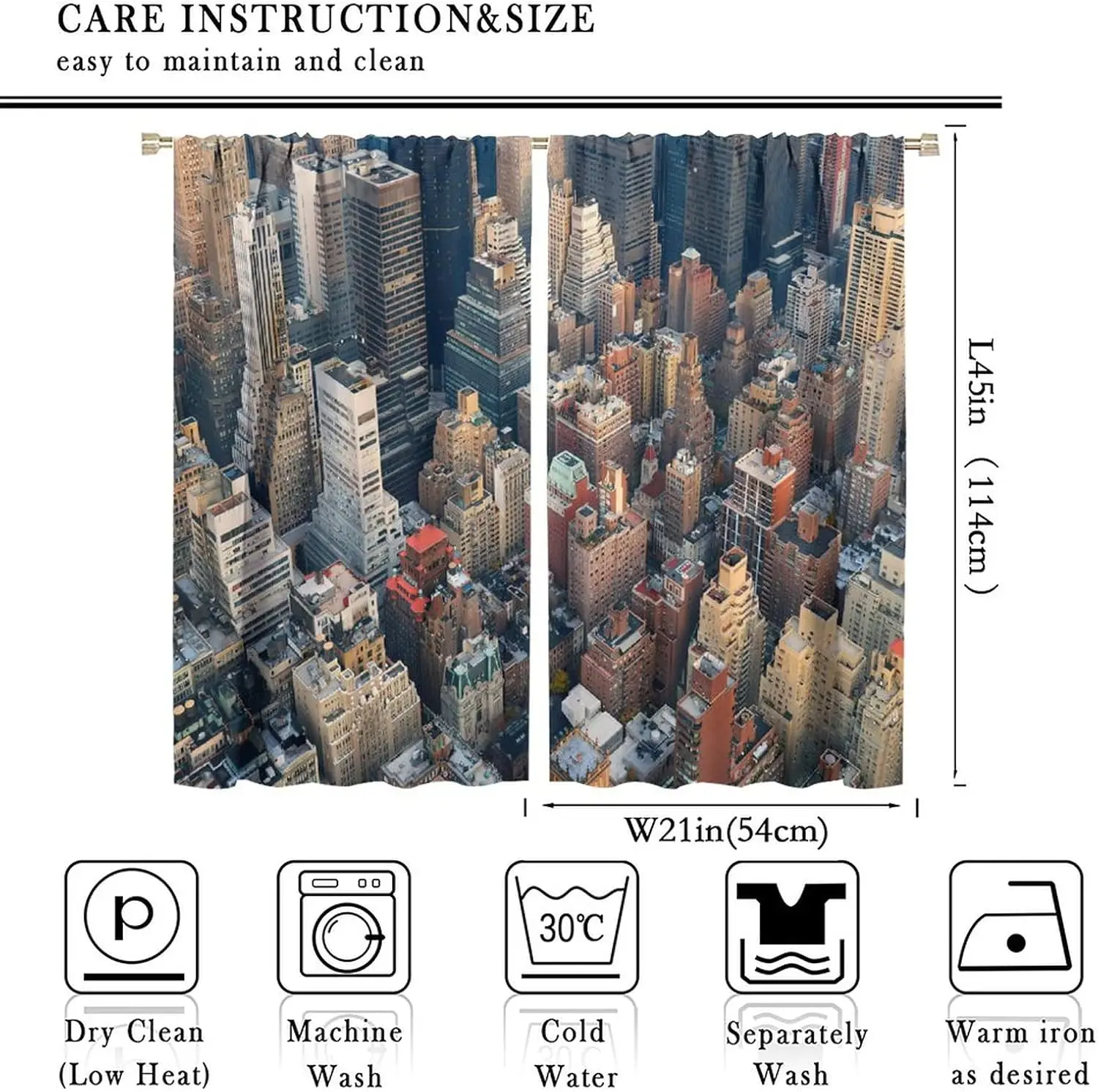 Modern Curtains,New York City Scenery at Street with Skyscrapers Buildings Blackout Window Door Curtains for Bedroom