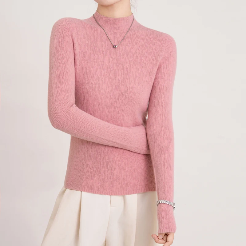 

Seamless first-line ready-to-wear 100% merino wool autumn and winter new women's sweater semi-turtleneck pullover high-end leisu