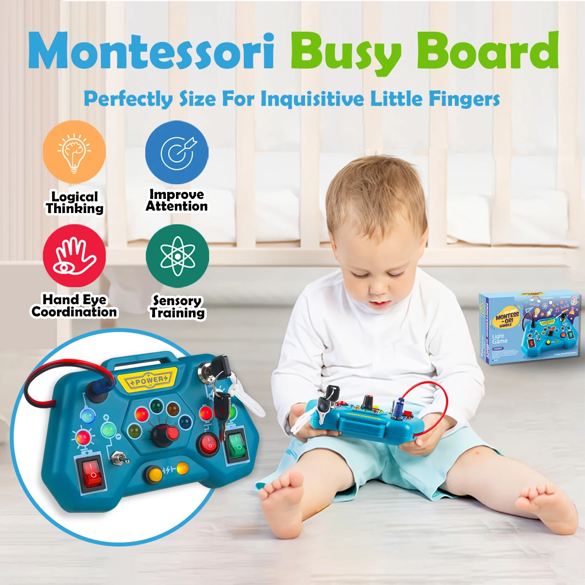 Montessori Busy Board Toys para Crianças, Brinquedos Educativos para Aprendizagem, Crianças de Viagem, Presentes para Bebés de 3 Anos Meninos e Meninas