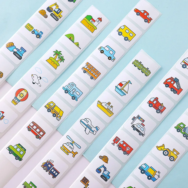 500pcs Kids Puzzle Stickers 8 Designs Train Bus Sticker Cute Transportation Cars Tags for Encouragement Student Children Labels