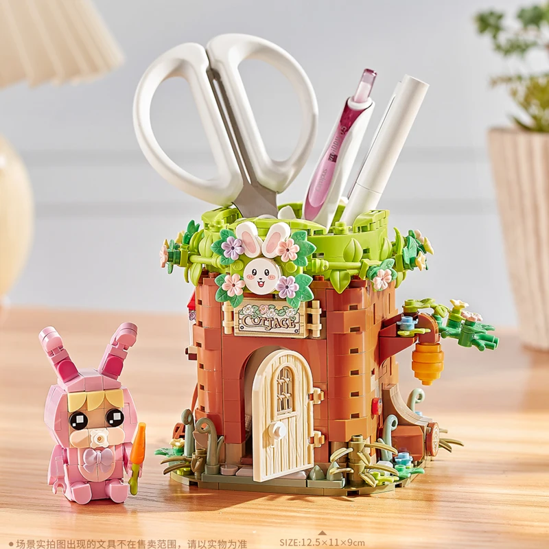 NEW 2023 LOZ Mini Pen Holder Idea Set Building Block Creative Forest Rabbit Party Ornament Figure Bricks Holiday Toys Kids Gifts