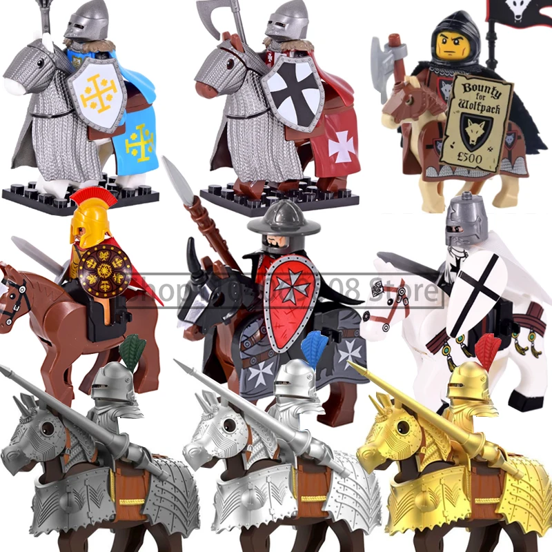 

Medieval Soldier Figures Building Blocks Military Wolf Knight Rome Warrior Golden Knight War Horse Accessories Boy Toy Gift N07
