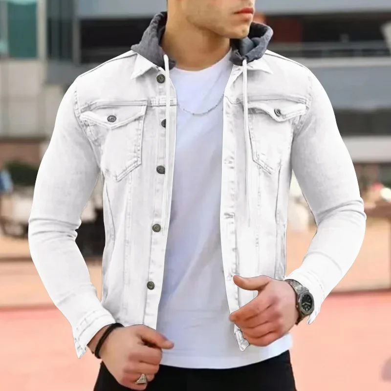 New Men\'s Fashionable Casual Hooded Single-breasted Jacket Men\'s Solid Color Jacket Casual Coat Double Pockets