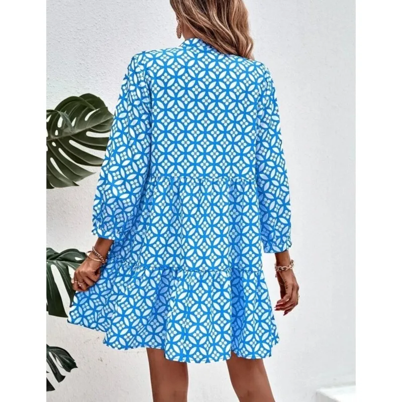 Casual Boho Holiday Clothing Floral Print Dress For Women V Neck Three-Quarters Sleeve Spring Autumn Elegant Party Dress Female
