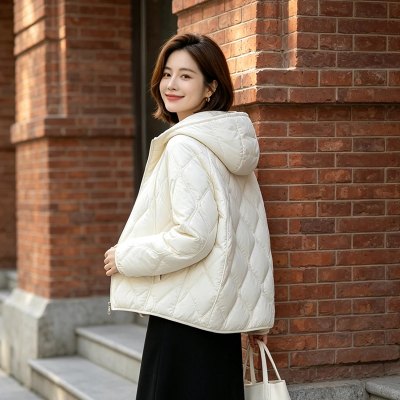 Winter Clothes Hooded Quilted Parkas Women Autumn Winter Plus Size Casual Clothing Argyle Padded Coat Thermal Lightweight Jacket