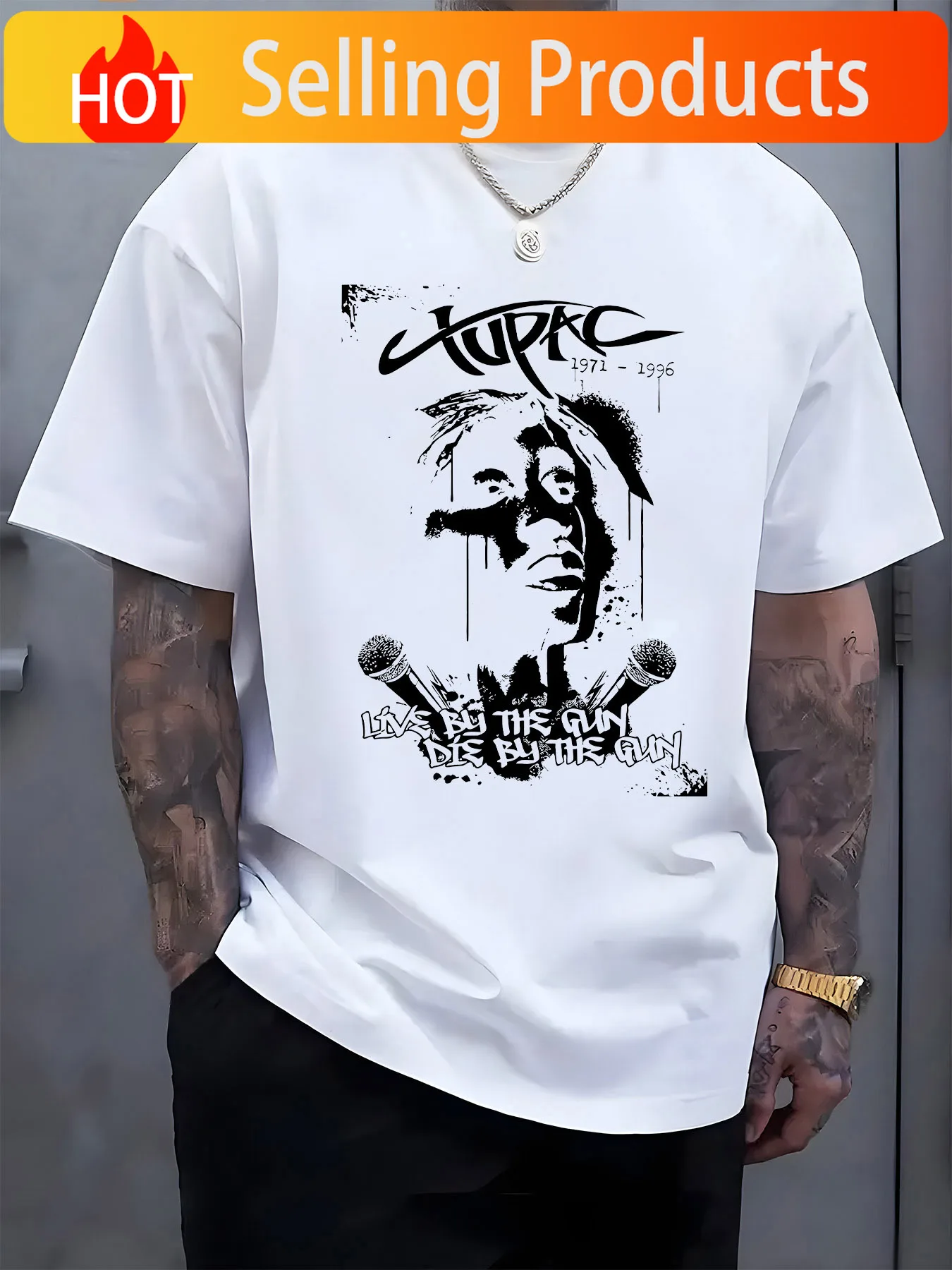 Men's Rap Legend Iconic Rapper Print T-Shirt - Short Sleeve Round Neck Casual Summer Tee Suitable for Spring & Outdoor Wear, Mac