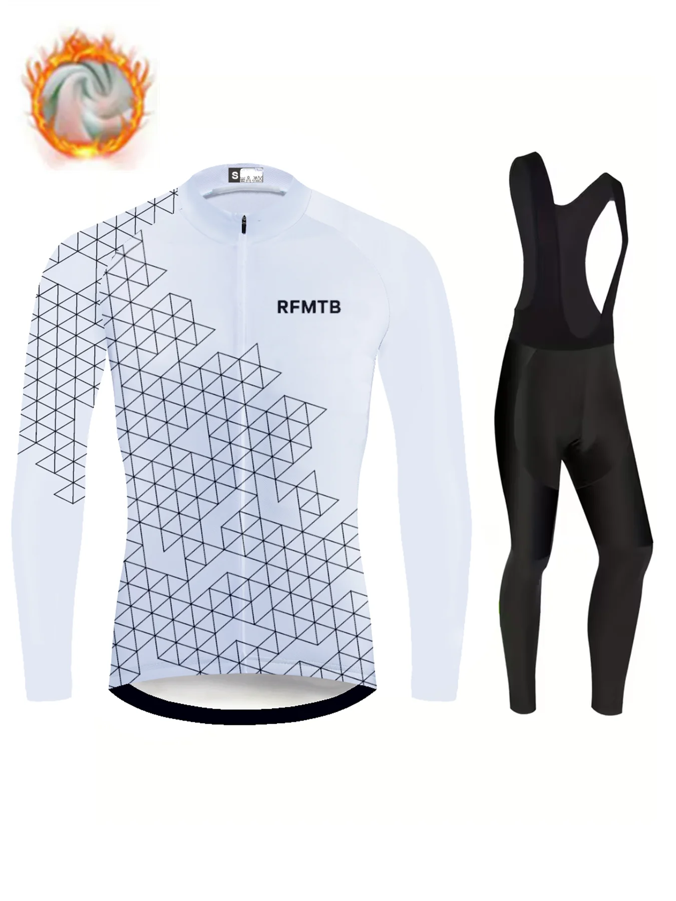

Winter Cycling Jersey Sets Thermal Fleece Bike Jersey + Bib Pants, Long Sleeve Cycling Clothing Sets for Man