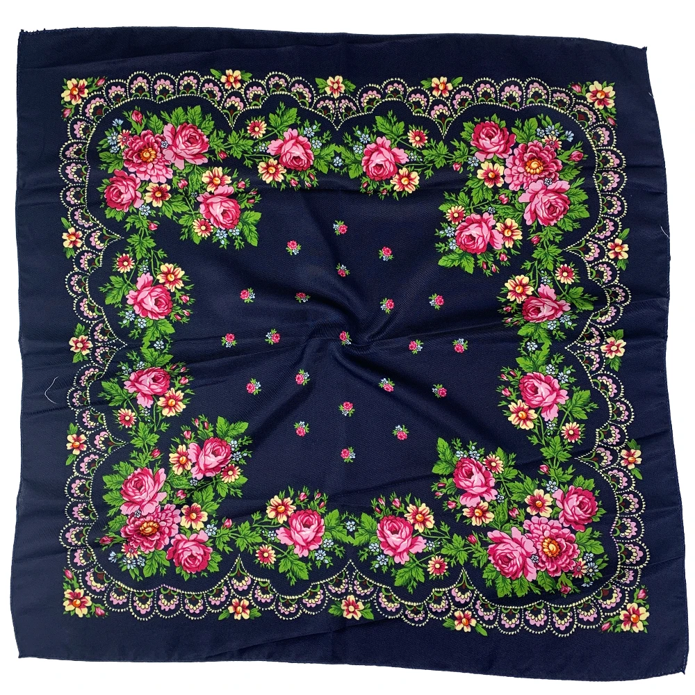 2023 New Babushka Boho Square Bandana Women Head Wraps 70x70cm Muslim Shawl Floral Printed Russian Scarf