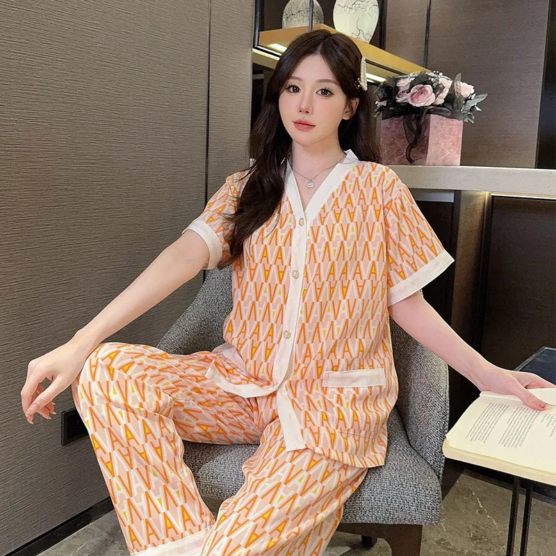 Summer 4XL Pajamas Set Female Spring and Summer Casual Gauze Home Clothe Cute Sweet Two Piece Set Sleepwear Korean Fashion Sets