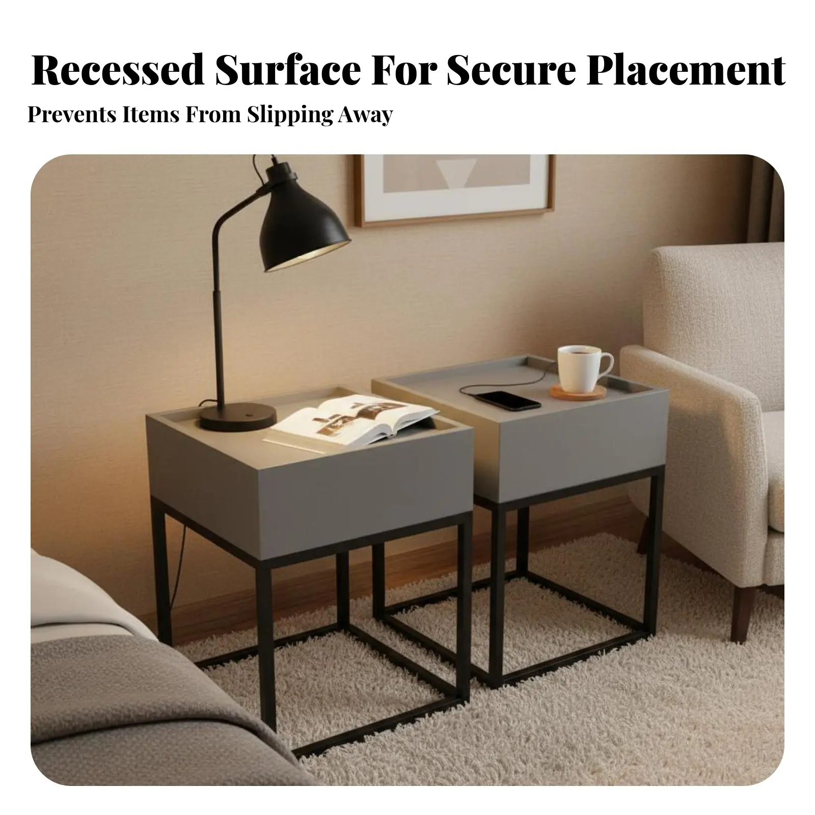 

Curved-End Designd End Table Modern Design Bedroom Furniture Minimalist Design themeSaving for Adults, Students, Small Areas