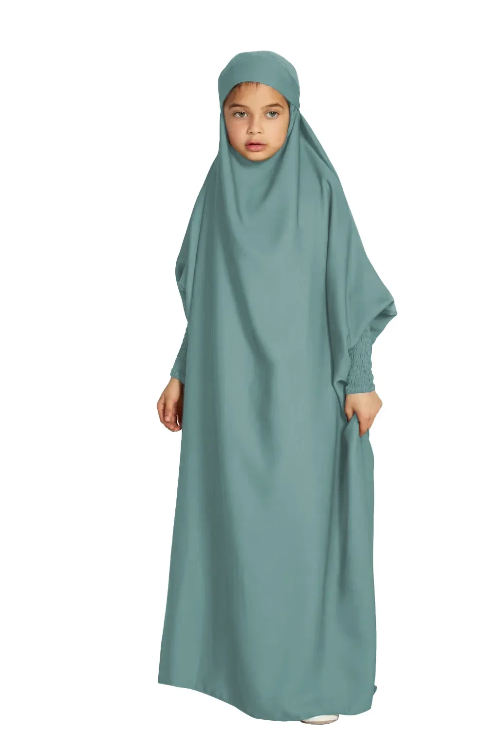 

Eid Hooded Kids Prayer Garment Dress Muslim Girls Long Khimar Hijab Turkey Abaya Dresses Islamic Full Cover Robes Ramadan Robe