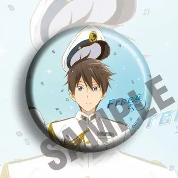 58MM Tinplate Uniform Glossy Nanase Haruka Brooches Rin Matsuoka Lightweight Fashion Jewelry Sky Blue Background Accessories Toy