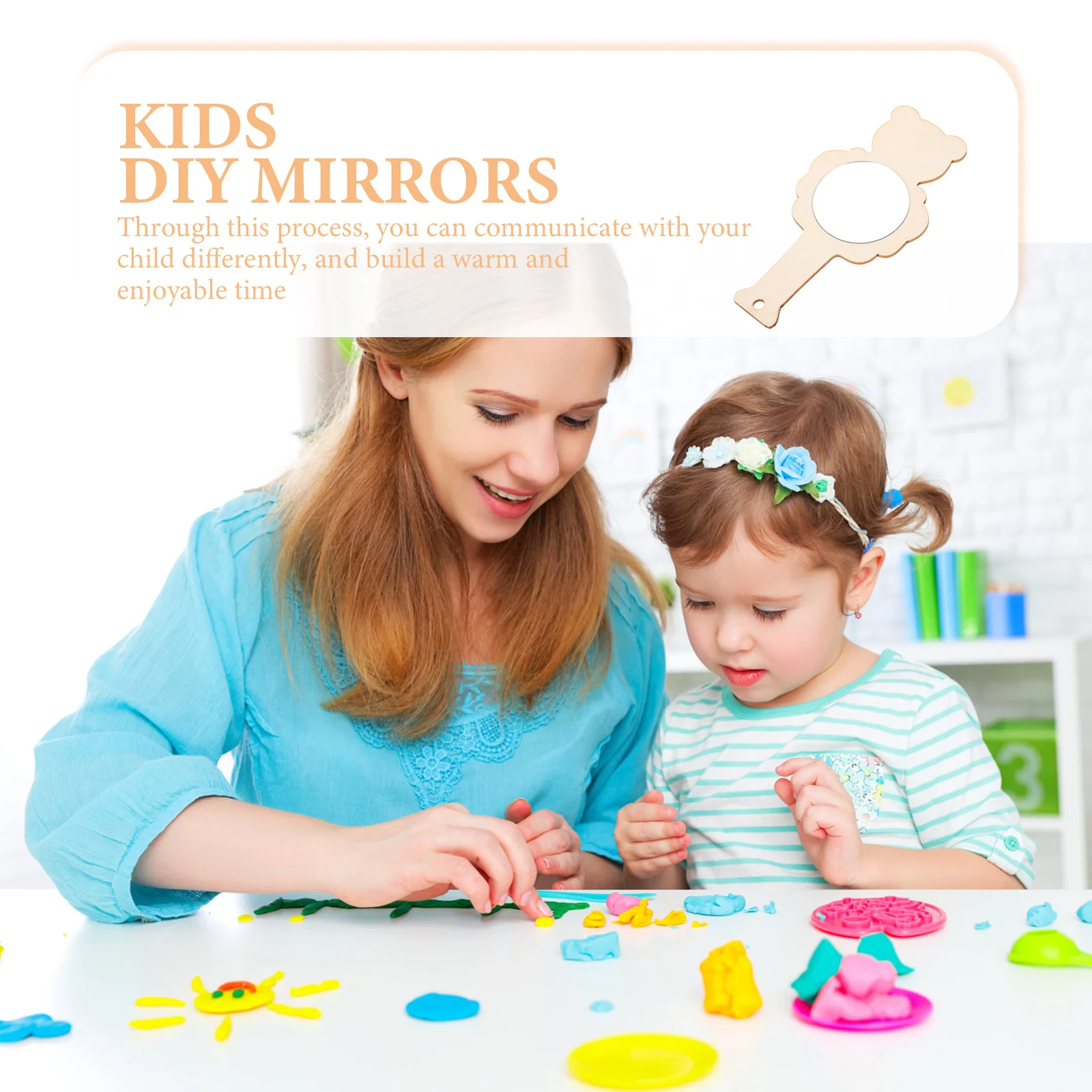 10 個 DIY 木製ハンドヘルドミラー愛らしい子供クリエイティブクラフトアクセサリーメイクアップテーブル装飾用木製ミラー