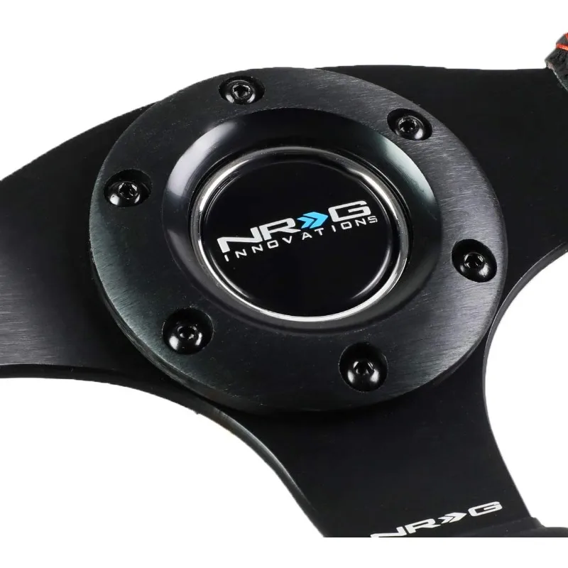 عجلة قيادة معززة من NRG Innovations RST-012R-RS (عجلة قيادة جلدية رياضية مقاس 320 مم مع غرزة حمراء)