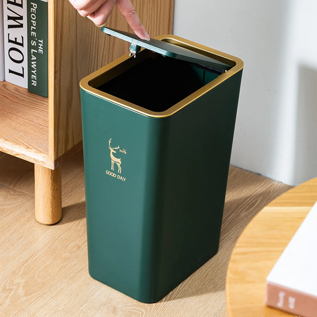 Hand-Open Waste Bin Sturdy And Durable Trash Can For Any Space Wide Application Trash Can With Lid dark green G2381（8L）