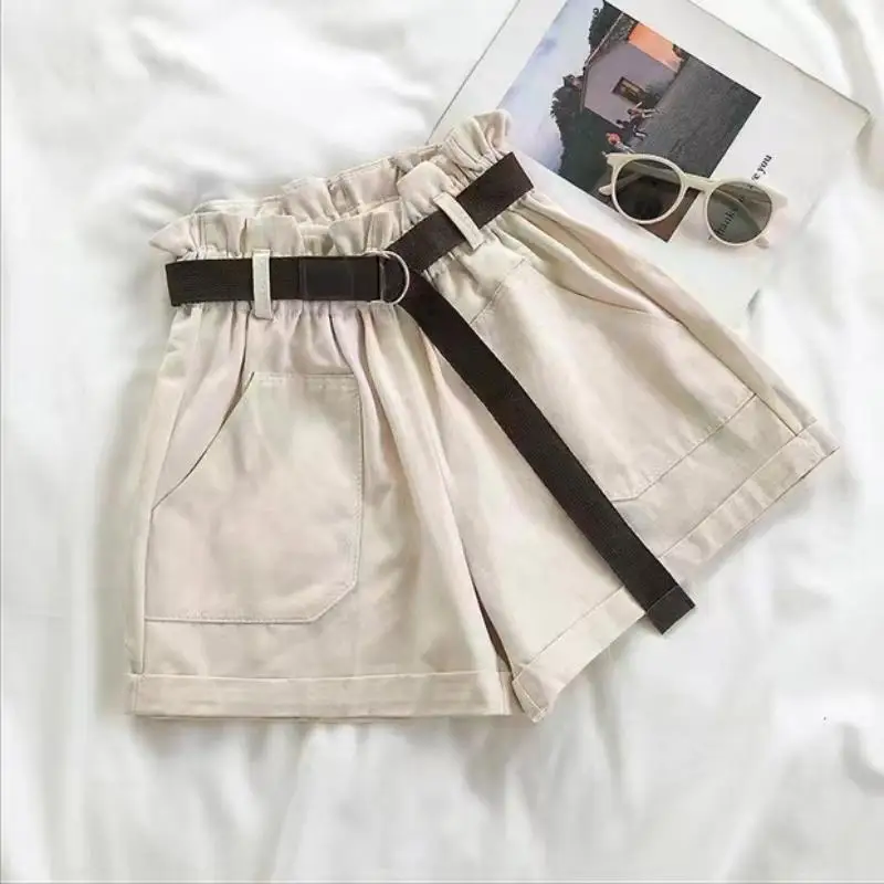 Summer Elegant Casual High Waist Shorts Women Solid Wide Leg Loose Cotton Short Pants 2024 Korean Sweet spicy Girls Y2k Shorts