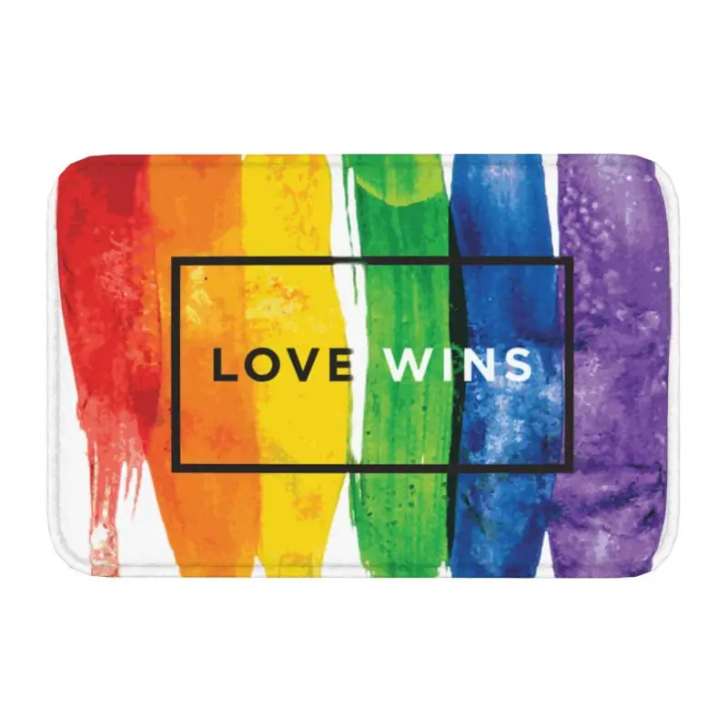 Custom Love Wins Rainbow LGBT Doormat Mat Anti-Slip Gay Pride Lesbian Bath Kitchen Garden Rug Carpet 40*60cm