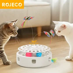 ROJECO 스마트 고양이 장난감 자동 고양이 공, 전기 나비 놀리기 장난감, 매복 깃털, 3 in 1 인터랙티브 애완 동물 장난감 세트, 고양이 공급