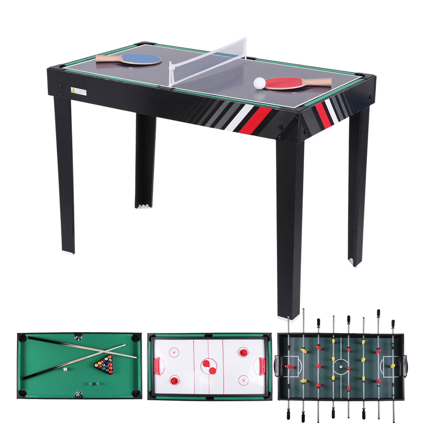 4-in-1 Multi Game Table, Combination Game Table Set, Combo Games Table for Home, Game Room w/Soccer, Billiards Tabletop, Tab