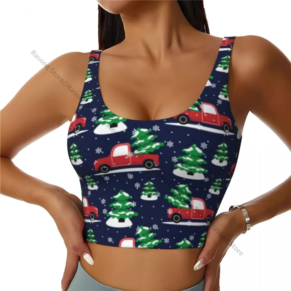 Women Sexy Sports Vest Christmas Cabriolet Carrying Christmas Tree Female Streetwear Sport Lingerie Tee Crop Top