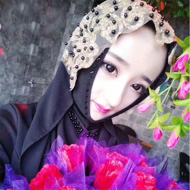 

Luxury Beads Embroidery Headscarf Women Muslim Hijab Instant Scarf Turban Islam Shawls Wrap Wedding Headwear Amira Niqab Nikab