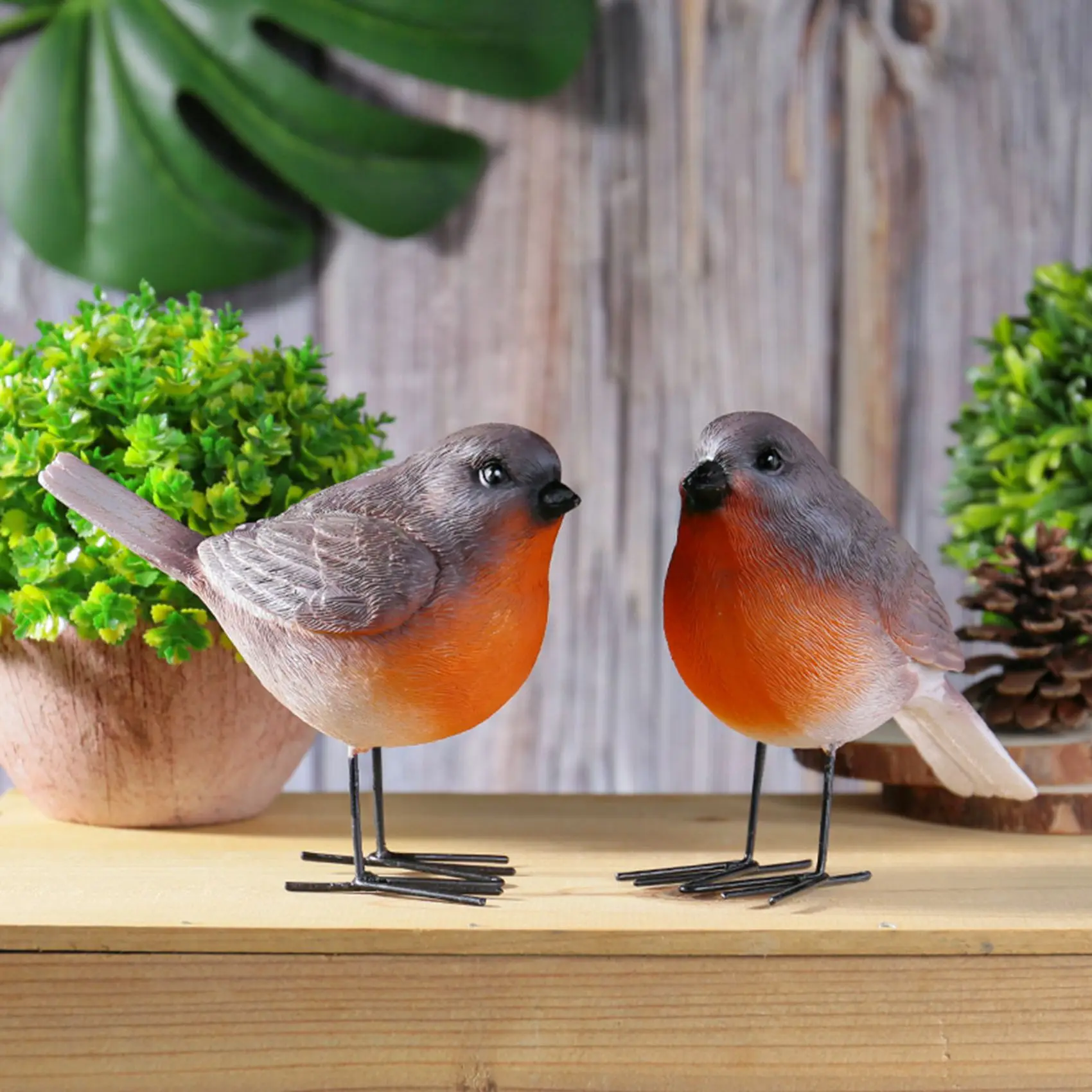 2Pcs/Set Resin Robin Birds Redbreast Mockingbird Home Decor Fairy Garden Animal Farmhouse Decor Figurines Gift