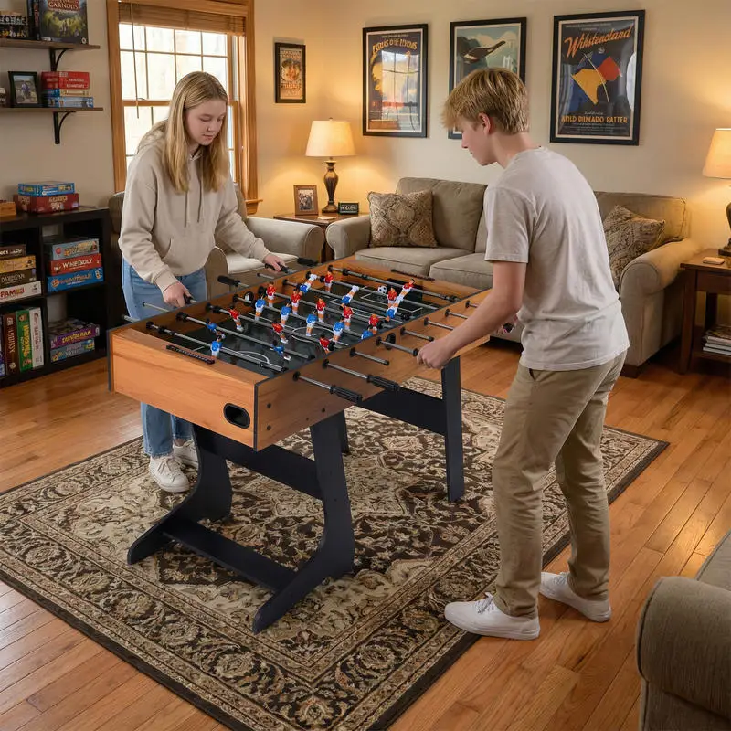 

Folding Foosball Table with 22 Players and Slide Scorers Space-Saving Game Table-Natural