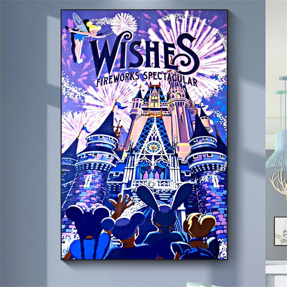 

Disney Castle Poster Print Abstract Disneyland Paris Canvas Painting Spectacular Fireworks Show Wall Art Living Room Decor