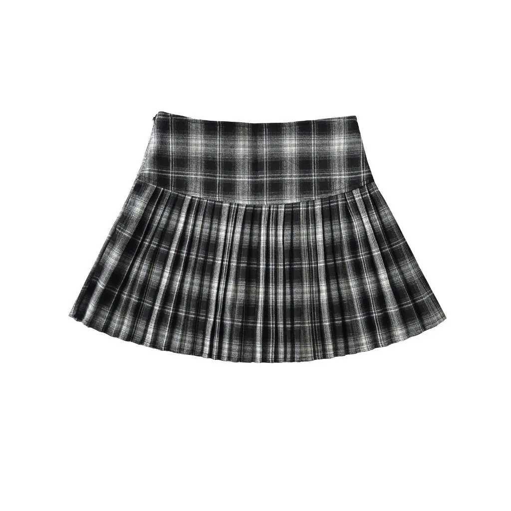 

Women's Vintage Classic Plaid Pleated Skirt High Waist A-Line Autumn Winter Academy Style Girly Wool Skirt