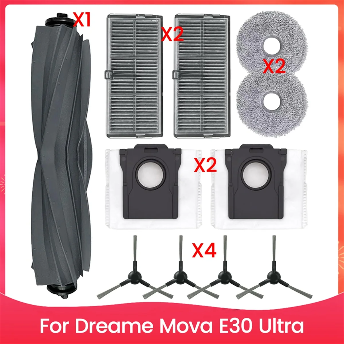 B26B For Dreame Mova E30 Ultra Robot Vacuum Cleaner Replacement Parts Kit Main Side Brush Hepa Filter Mop Cloth Dust Bags