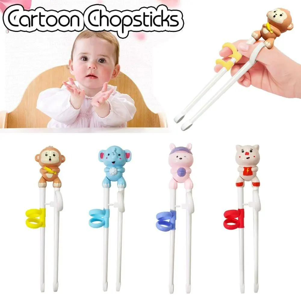 Palillos de entrenamiento de aprendizaje para bebé, palillos para principiantes de animales de dibujos animados, vajilla para niños, ayudante de entrenamiento para comer