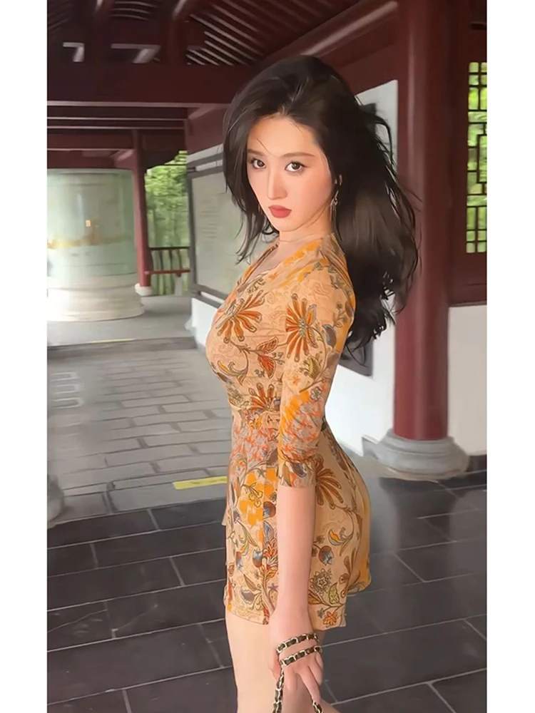 

Strive Vintage Floral Print One-Piece Suit Sexy Lady plus Size Women Summer Slimming Ensemble Commute Style High Waist Short ...