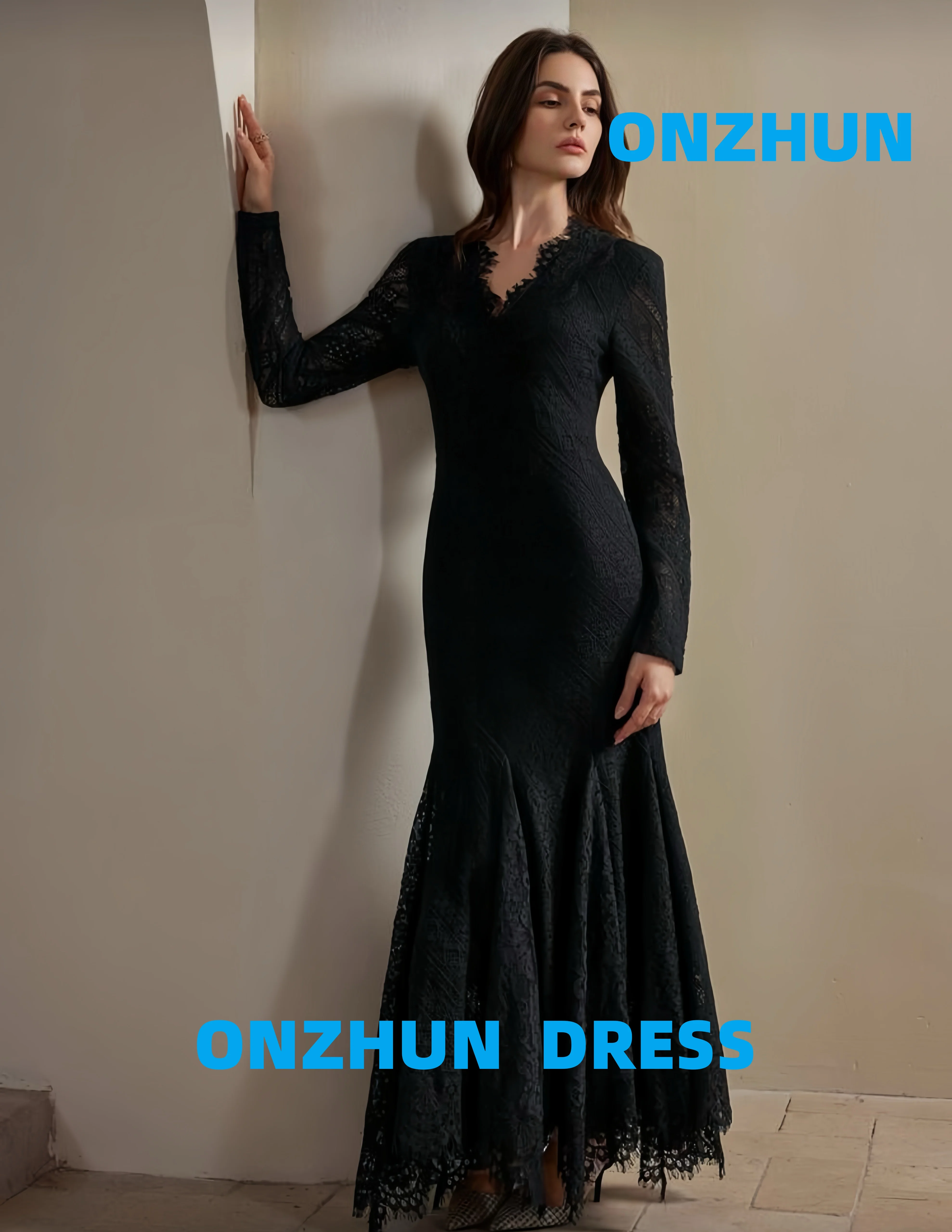 

Customizedv-neck long sleeve mermaid elegance luxurious evening dresses women evening dress modern Evening dresses