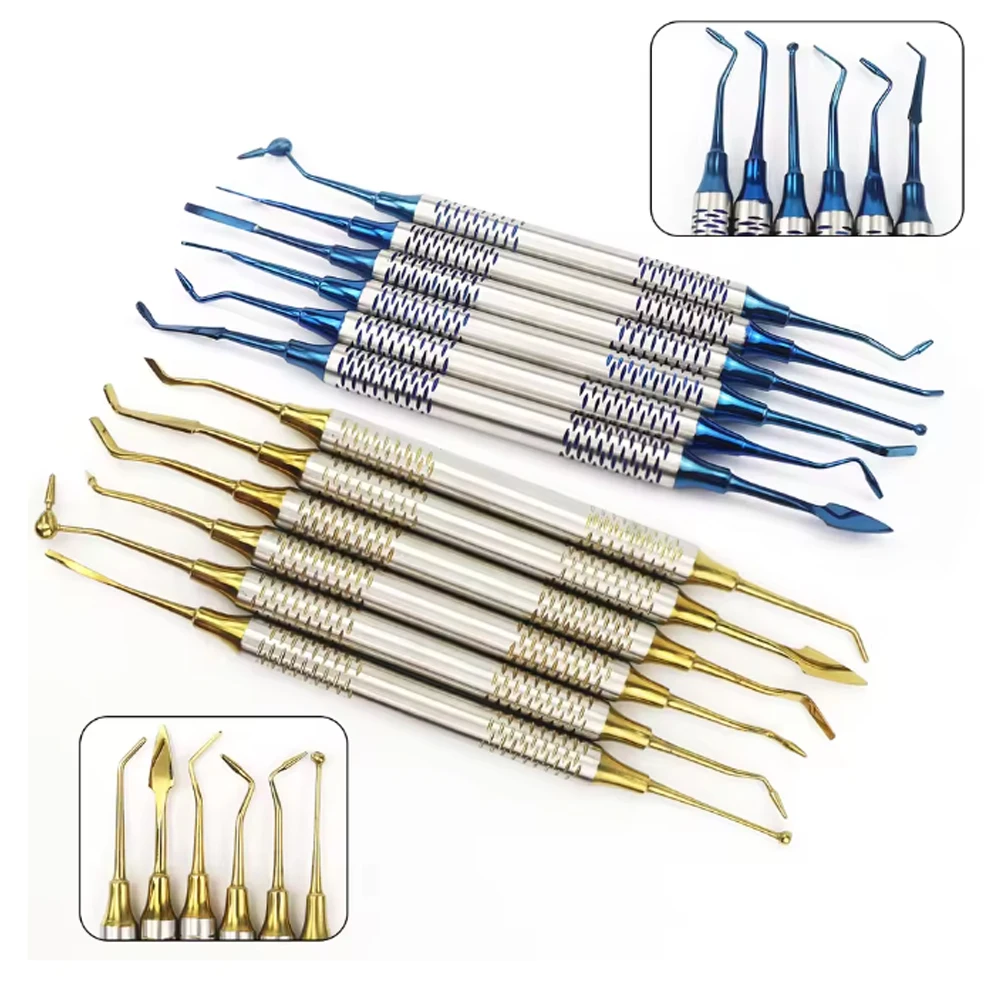 

6pcs Dental Composite Resin Filling Spatula with Titanium Plated Head Thick Handle Restoration Instrument Set Tools