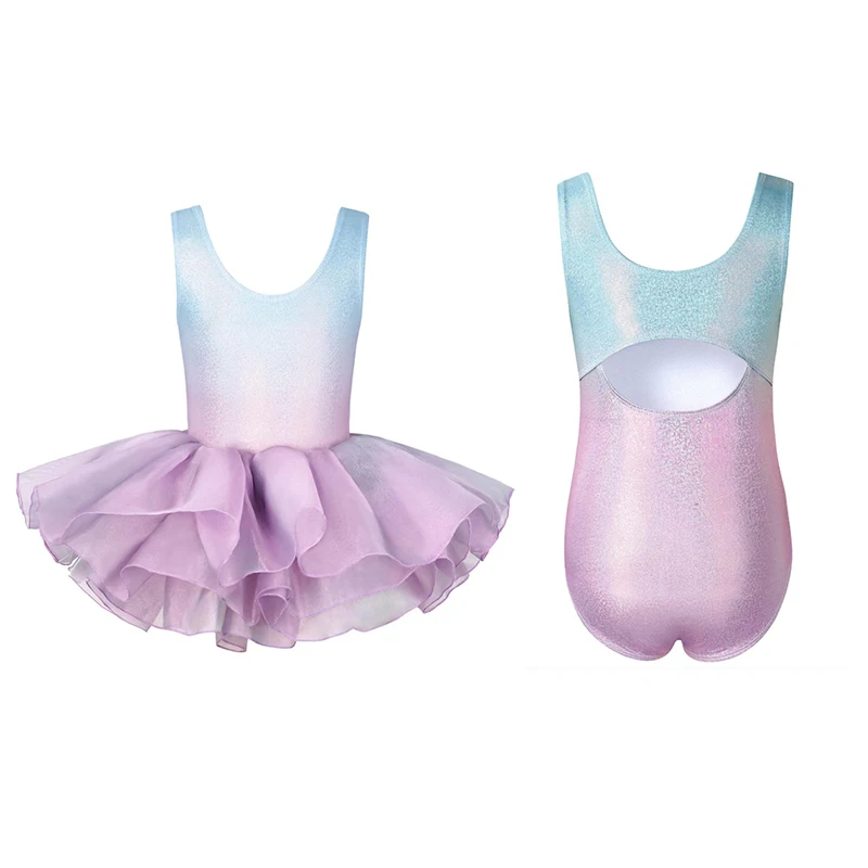 Girls Gymnastics Leotard With Puffy Skirt Dance Wear Bodysuits Leotards sleeveless Kids Girls Jumpsuit