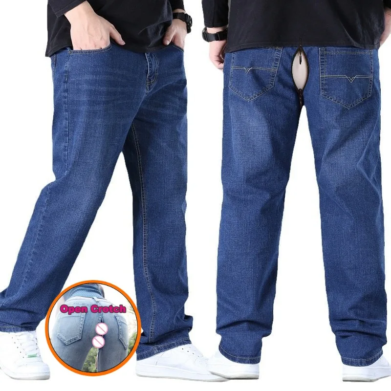 مفتوح المنشعب الشتاء كبير الرجال الجينز صوف مبطن سميكة الدافئة مستقيم الساق تمتد الدينيم بانت مريحة عادية حجم كبير ملابس يومية