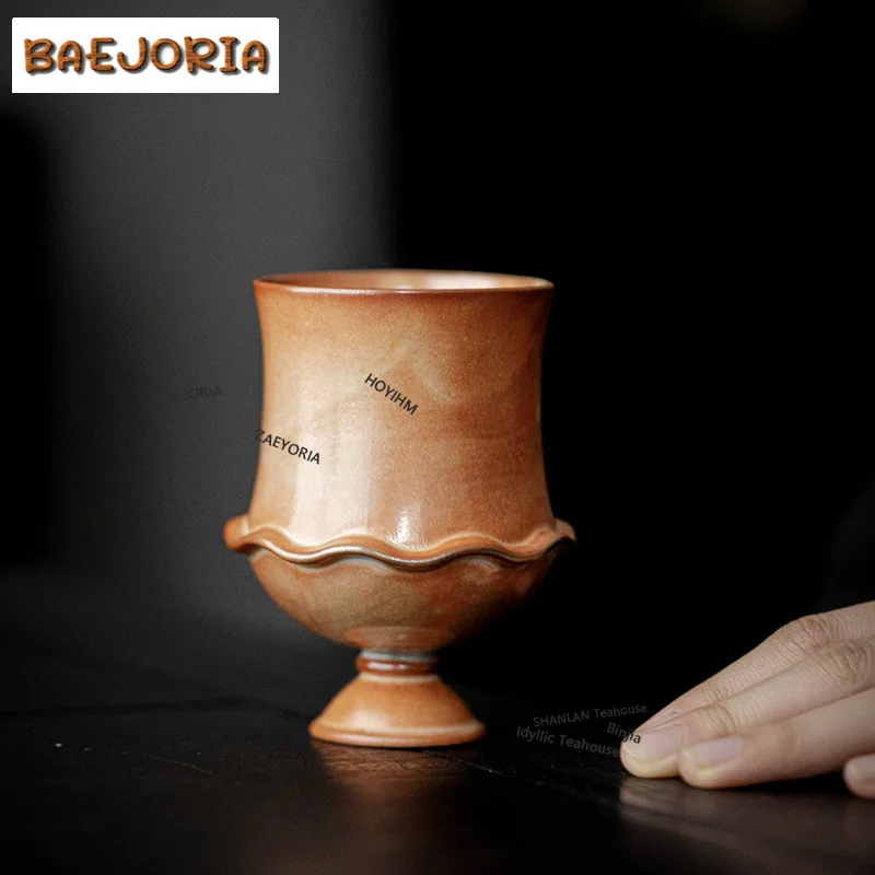 BAEJORIA 230ml Ink Wood-fired Porcelain High Footed Teacup Coffee Mug Tea Bowl Water Jug Meditation Cup Chazhan Master Cups Cha