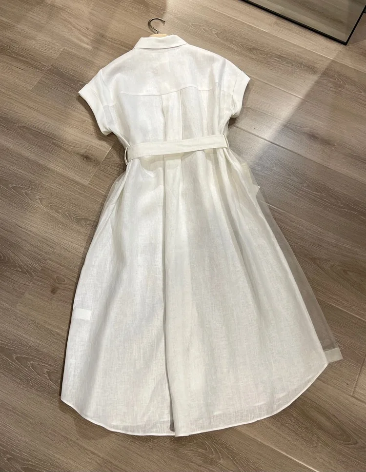 คุณภาพสูงฤดูร้อนสุภาพสตรีผ้าไหมแขนสั้นชุดความยาวกลาง A-Line Dresses