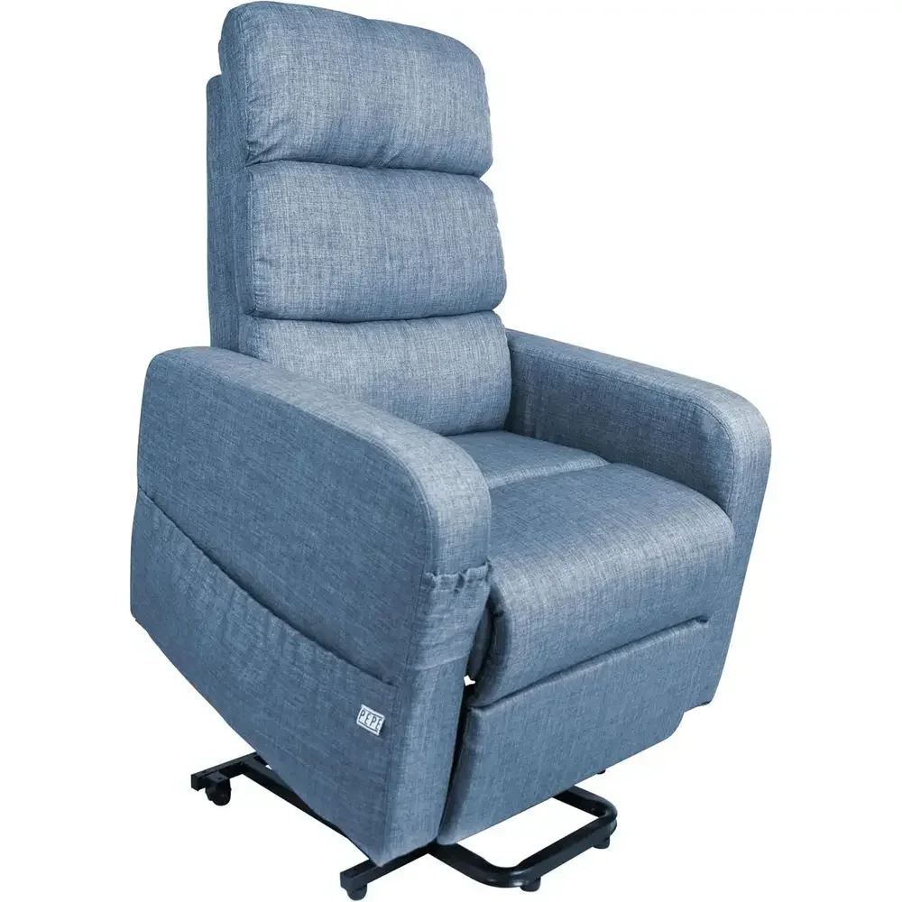 

Blue Linen Fabric Power Lift Recliner with Extended Footrest for Elderly, Remote Controlled