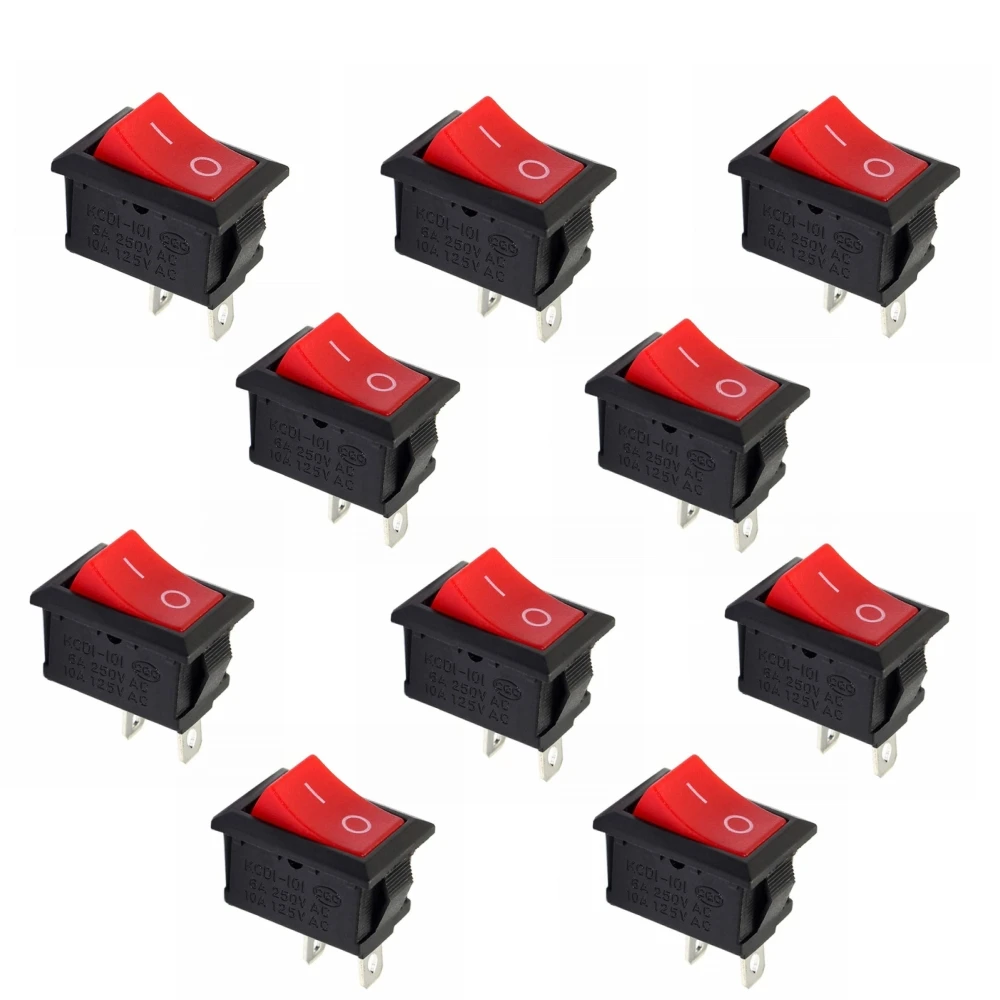 10 Stücke KCD1 Boot Wippschalter 6A 250 V 10A 125 V 2 Pin Position Snap Rot Schwarz Kippschalter