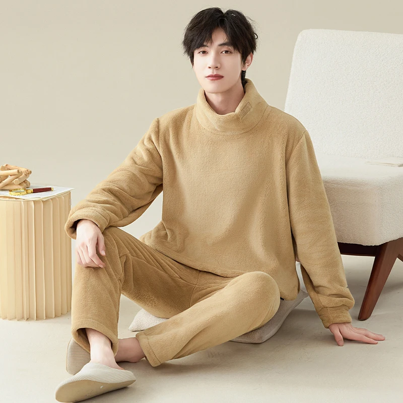 

High Quality Winter Men Flannel Sleepwear MaleThick Warm Pijamas
