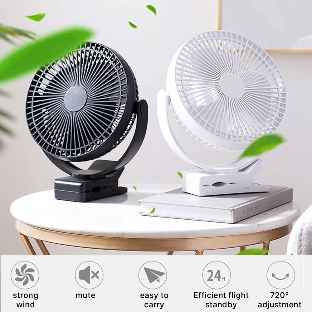 5inch/8inch Rechargeable Battery Operated Clip on Fan, USB & Type-C Charging, 4 Speeds Adjustable Portable Desktop Fan