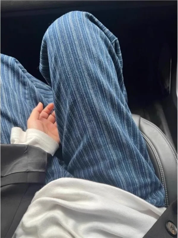 

plus Size American Retro Striped Wide Leg Pants Men Women Summer Thin Loose Slimming Casual Long Trousers Trendy