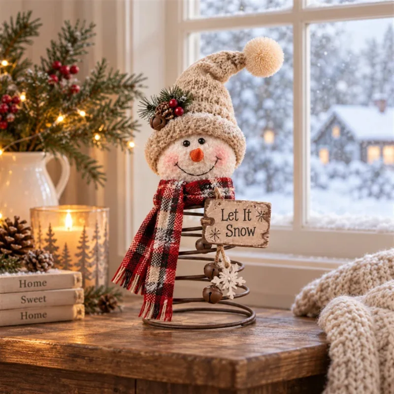 Cute Practical Portable Winter Wobble Snowman Cloth Desktop Figurine Tabletop Home Decoration Holiday Christmas Gift