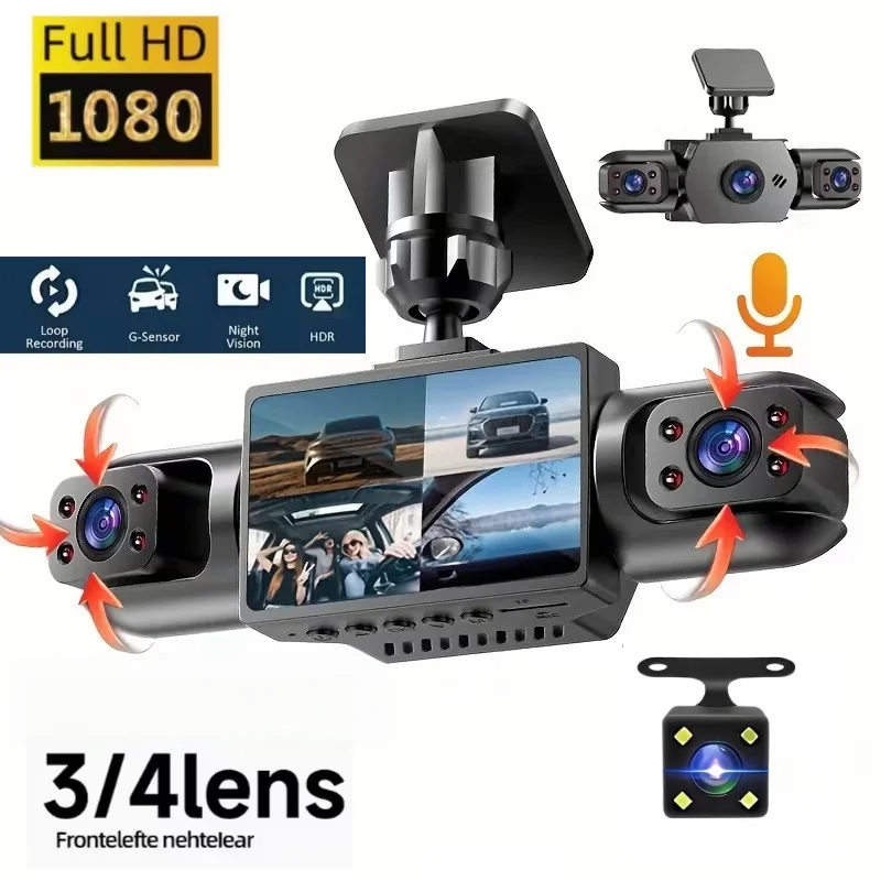 Image of 3/4-Kanal-Dashcam, 1080P Multi-Objektiv, 2-Zoll-IPS-Bildschirm, IR-Nachtsicht, 24-Stunden-Parküberwachung mit Bewegungserkennung